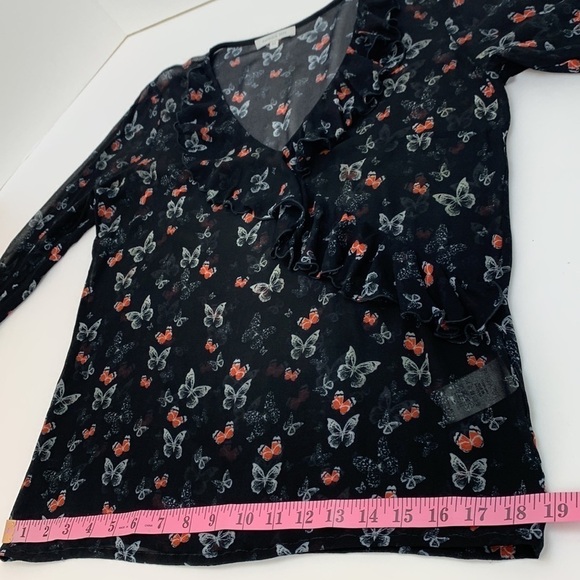 Patrizia Pepe Black Sheer Butterfly Print Ruffle Trim Top Size 44 (small… - Picture 13 of 16